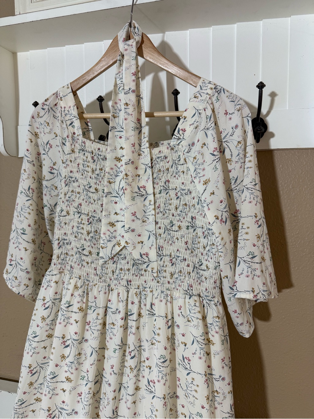 Euc Cream Floral Maxi Dress With Smocked Bodice And Matching Ribbon — image 3 of 5